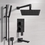 Remer TSR35 Matte Black Tub and Shower Faucet with Rain Shower Head and Hand Shower
